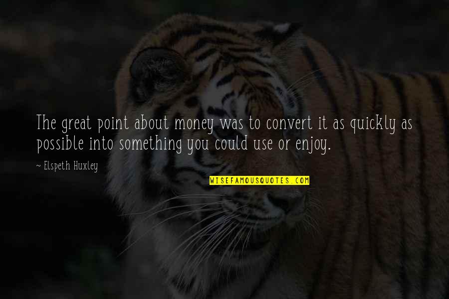 If He Wont Marry You Quotes By Elspeth Huxley: The great point about money was to convert If He Wont Marry You Quotes By Elspeth Huxley: The great point about money was to convert