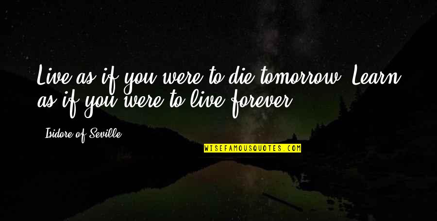 If I Die Tomorrow Quotes By Isidore Of Seville: Live as if you were to die tomorrow.