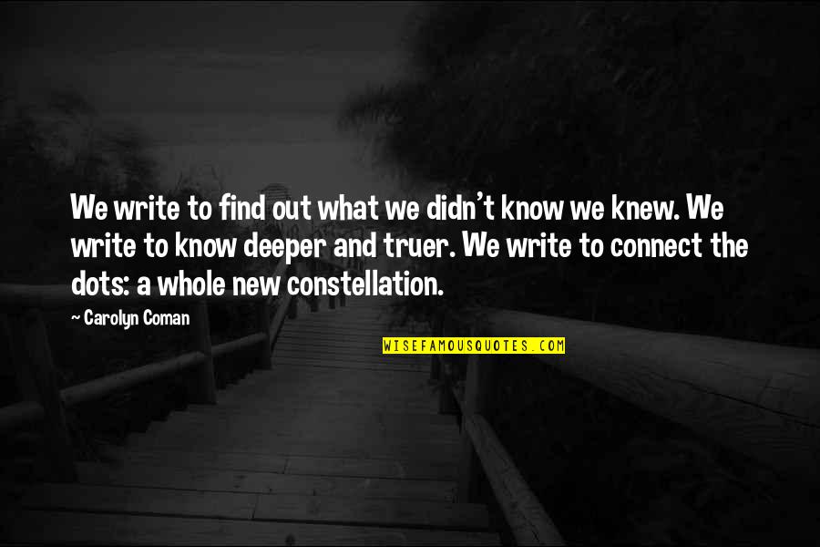 If I Knew Now What I Didn Know Then Quotes By Carolyn Coman: We write to find out what we didn't