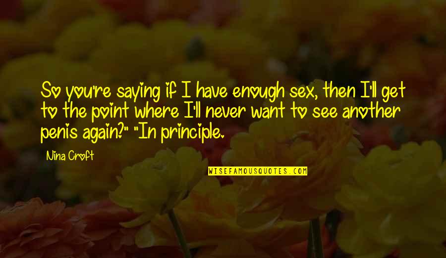 If I Never See You Again Quotes By Nina Croft: So you're saying if I have enough sex, If I Never See You Again Quotes By Nina Croft: So you're saying if I have enough sex,