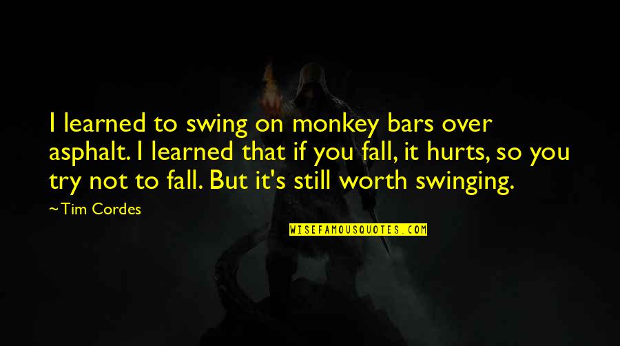 If It's Not Worth It Quotes By Tim Cordes: I learned to swing on monkey bars over