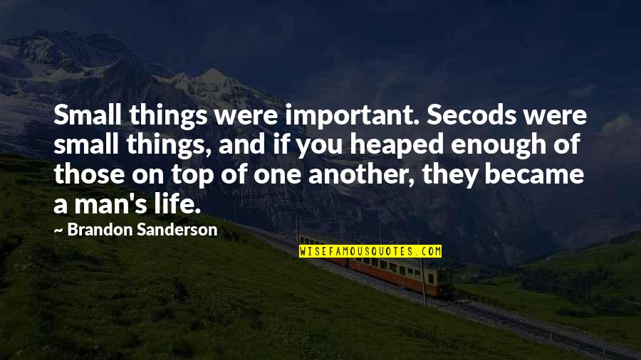 If Life Were Quotes By Brandon Sanderson: Small things were important. Secods were small things,