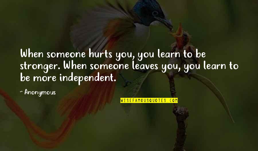 If Someone Hurts You Quotes By Anonymous: When someone hurts you, you learn to be