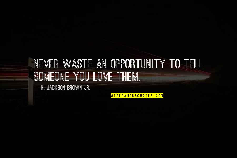 If U Love Someone Tell Them Quotes By H. Jackson Brown Jr.: Never waste an opportunity to tell someone you If U Love Someone Tell Them Quotes By H. Jackson Brown Jr.: Never waste an opportunity to tell someone you