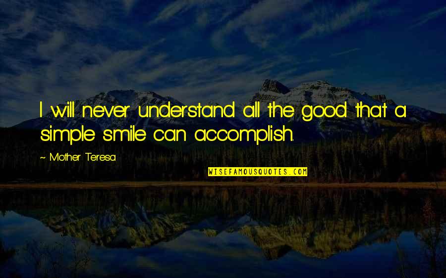 If You Can't Smile Quotes By Mother Teresa: I will never understand all the good that