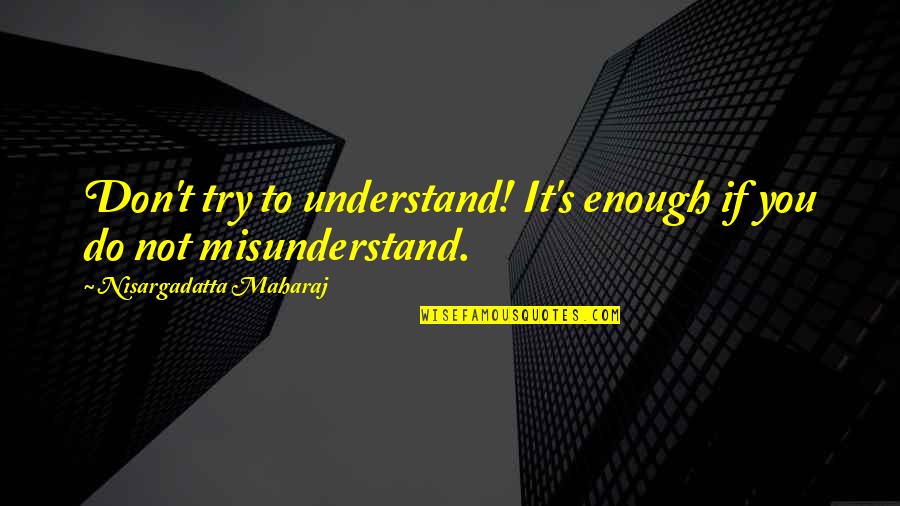 If You Don't Try Quotes By Nisargadatta Maharaj: Don't try to understand! It's enough if you