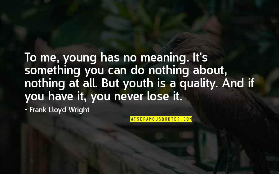 If You Have Nothing To Do Quotes By Frank Lloyd Wright: To me, young has no meaning. It's something