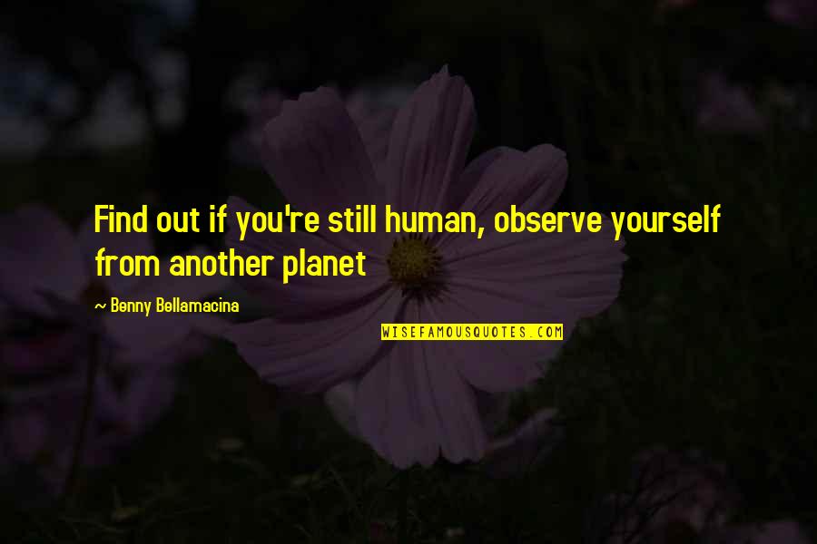 If You Love Yourself Quotes By Benny Bellamacina: Find out if you're still human, observe yourself If You Love Yourself Quotes By Benny Bellamacina: Find out if you're still human, observe yourself