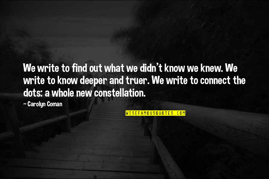 If You Only Knew What I Know Quotes By Carolyn Coman: We write to find out what we didn't
