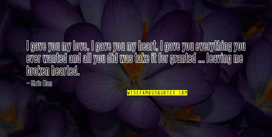 If You Take Me For Granted Quotes By Chris Elam: I gave you my love, I gave you