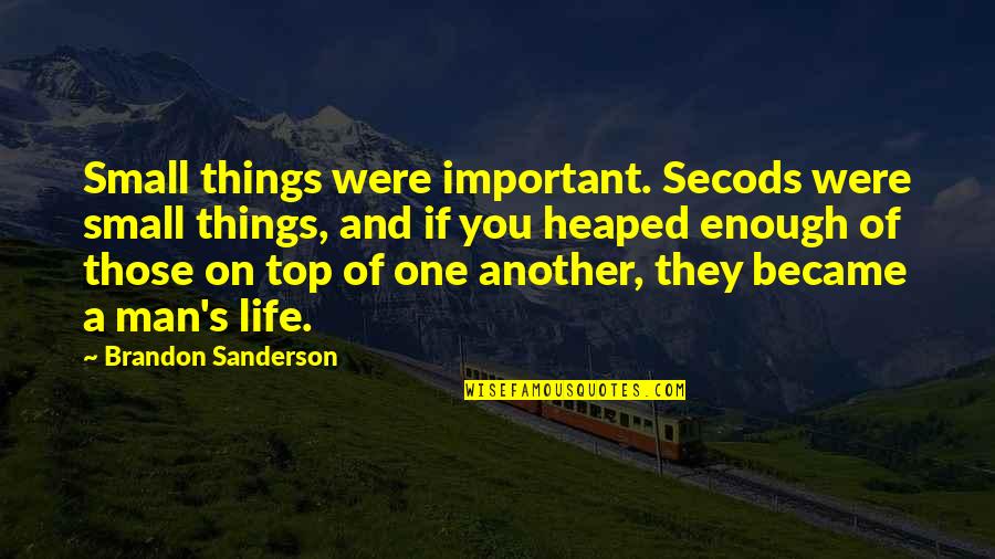 If You're Man Enough Quotes By Brandon Sanderson: Small things were important. Secods were small things,