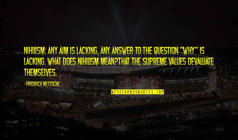 Ifam Hk Quotes By Friedrich Nietzsche: Nihilism: any aim is lacking, any answer to