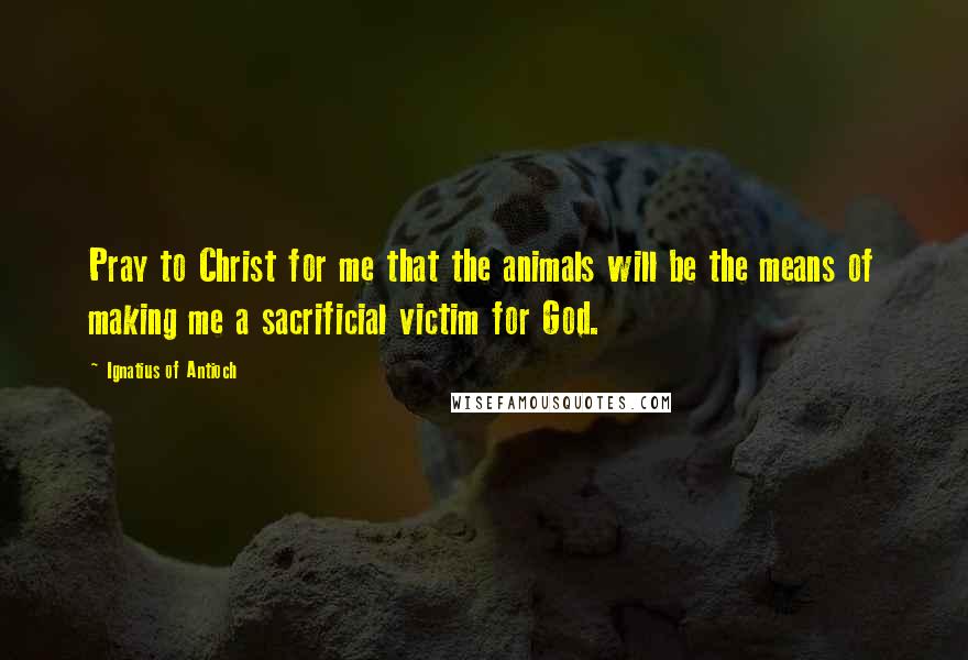 Ignatius Of Antioch quotes: Pray to Christ for me that the animals will be the means of making me a sacrificial victim for God. Ignatius Of Antioch quotes: Pray to Christ for me that the animals will be the means of making me a sacrificial victim for God.