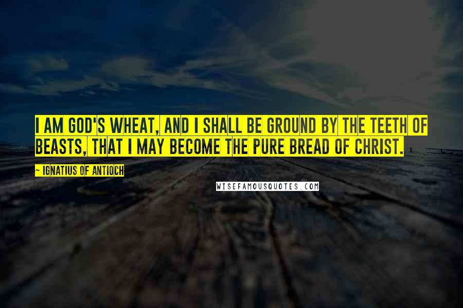 Ignatius Of Antioch quotes: I am God's wheat, and I shall be ground by the teeth of beasts, that I may become the pure bread of Christ. Ignatius Of Antioch quotes: I am God's wheat, and I shall be ground by the teeth of beasts, that I may become the pure bread of Christ.