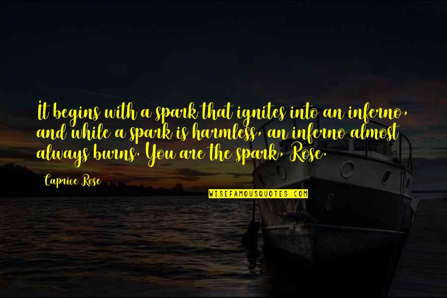 Ignites Quotes By Caprice Rose: It begins with a spark that ignites into