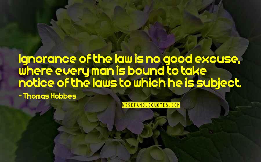 Ignorance And Law Quotes By Thomas Hobbes: Ignorance of the law is no good excuse,