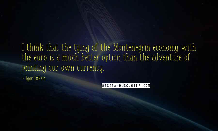 Igor Luksic quotes: I think that the tying of the Montenegrin economy with the euro is a much better option than the adventure of printing our own currency.