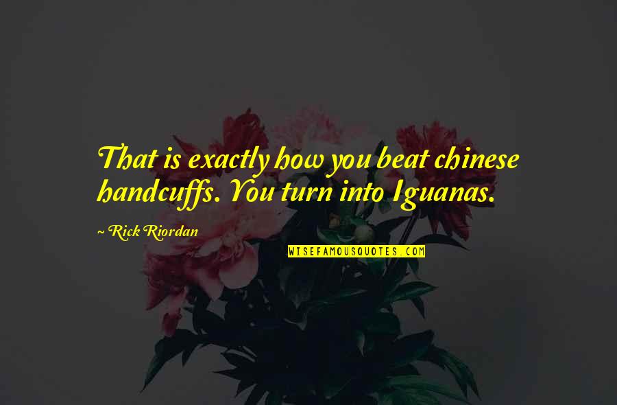 Iguanas Quotes By Rick Riordan: That is exactly how you beat chinese handcuffs.