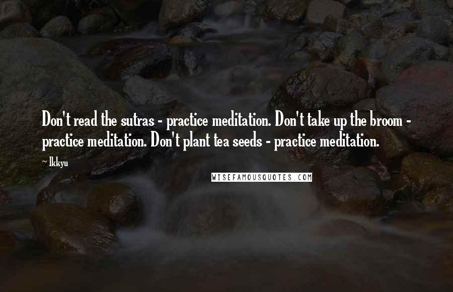 Ikkyu quotes: Don't read the sutras - practice meditation. Don't take up the broom - practice meditation. Don't plant tea seeds - practice meditation.
