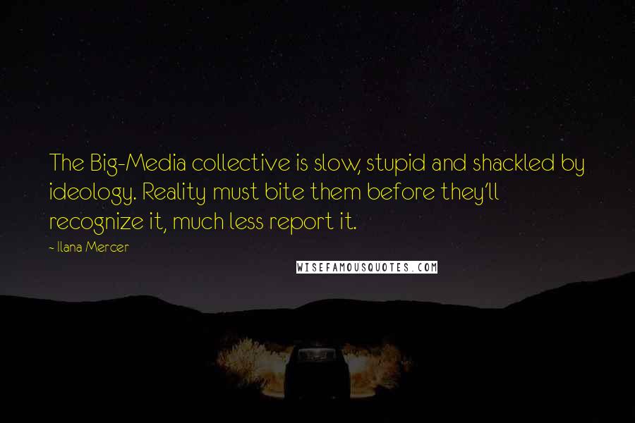 Ilana Mercer quotes: The Big-Media collective is slow, stupid and shackled by ideology. Reality must bite them before they'll recognize it, much less report it.