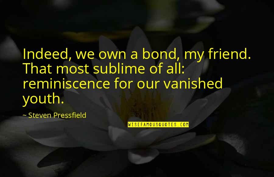 Iland Isell Quotes By Steven Pressfield: Indeed, we own a bond, my friend. That Iland Isell Quotes By Steven Pressfield: Indeed, we own a bond, my friend. That