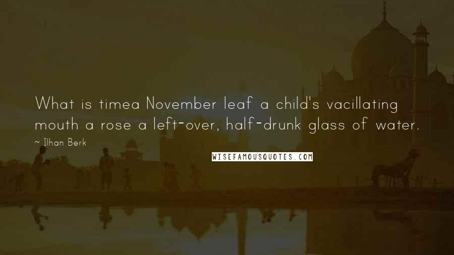 Ilhan Berk quotes: What is timea November leaf a child's vacillating mouth a rose a left-over, half-drunk glass of water. Ilhan Berk quotes: What is timea November leaf a child's vacillating mouth a rose a left-over, half-drunk glass of water.