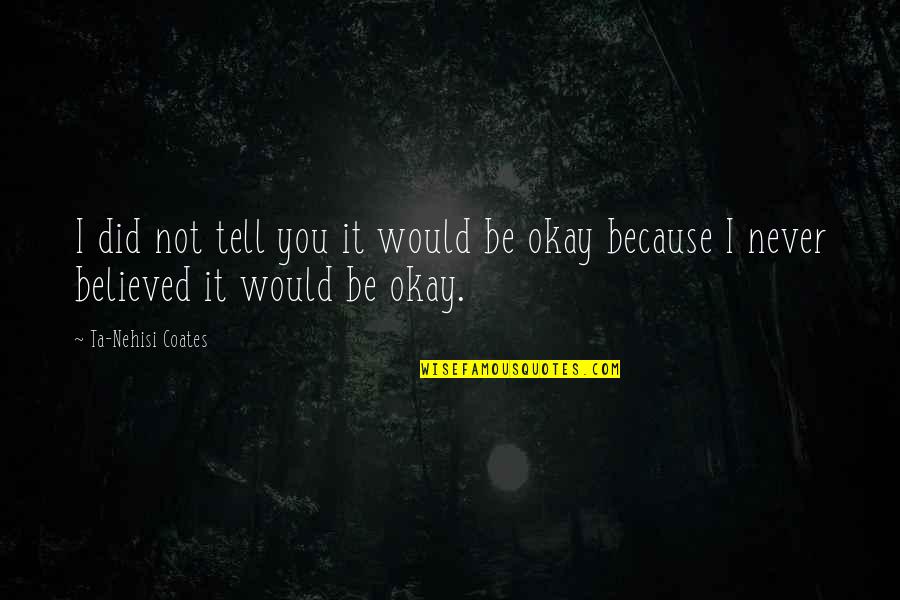 I'll Never Be Okay Quotes By Ta-Nehisi Coates: I did not tell you it would be