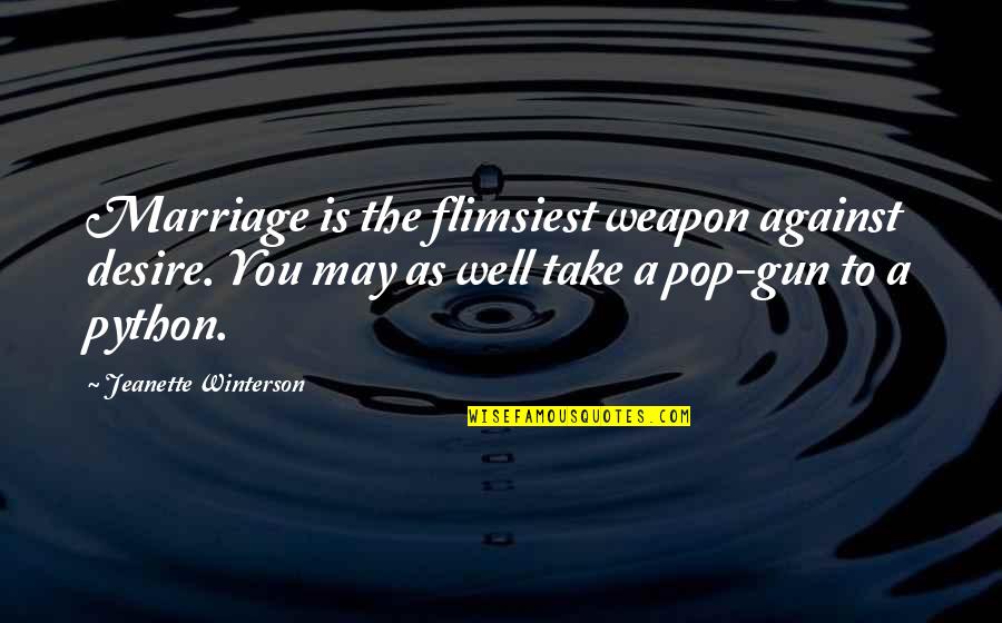 Ill Never Forget Where I Came From Quotes By Jeanette Winterson: Marriage is the flimsiest weapon against desire. You