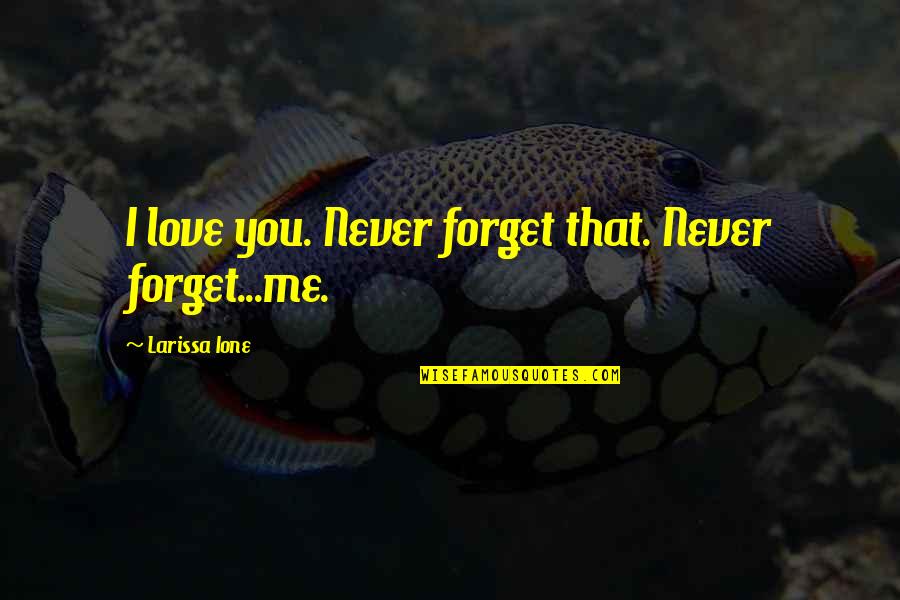 I'll Never Forget You Quotes By Larissa Ione: I love you. Never forget that. Never forget...me. I'll Never Forget You Quotes By Larissa Ione: I love you. Never forget that. Never forget...me.