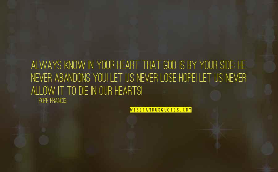 I'll Never Lose Hope Quotes By Pope Francis: Always know in your heart that God is