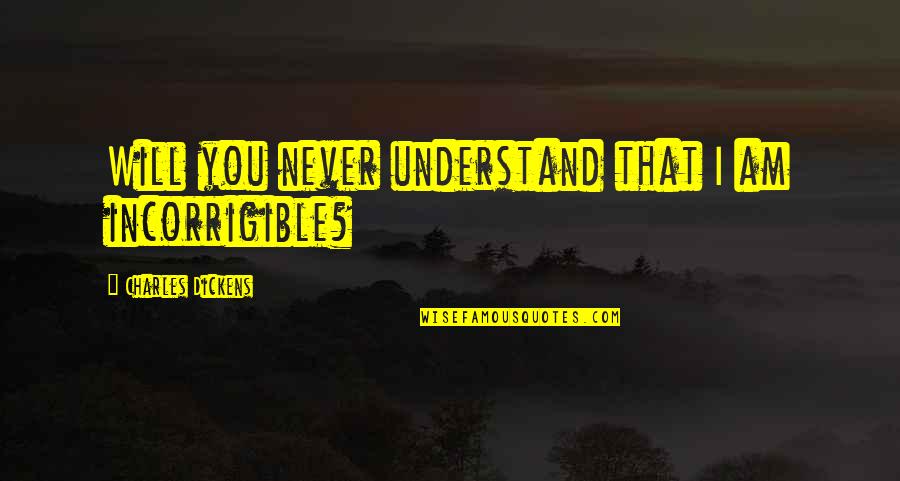 I'll Never Understand You Quotes By Charles Dickens: Will you never understand that I am incorrigible?