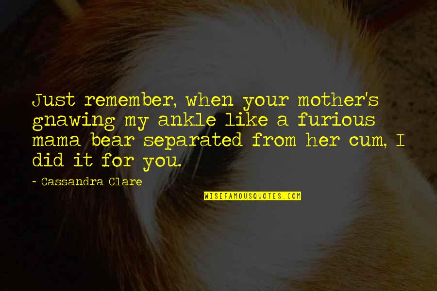 I'll Remember You Quotes By Cassandra Clare: Just remember, when your mother's gnawing my ankle