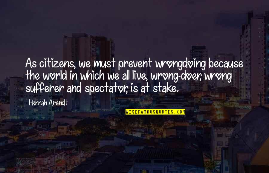 Illoun Quotes By Hannah Arendt: As citizens, we must prevent wrongdoing because the
