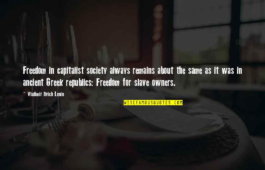 Ilyich Lenin Quotes By Vladimir Ilyich Lenin: Freedom in capitalist society always remains about the Ilyich Lenin Quotes By Vladimir Ilyich Lenin: Freedom in capitalist society always remains about the