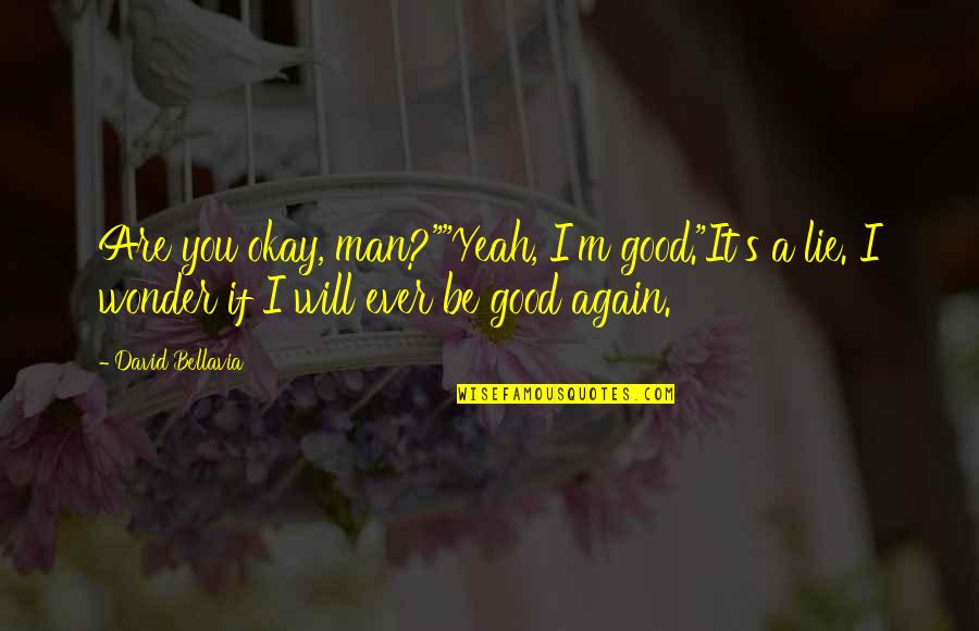 I'm A Good Man Quotes By David Bellavia: Are you okay, man?""Yeah, I'm good."It's a lie. I'm A Good Man Quotes By David Bellavia: Are you okay, man?""Yeah, I'm good."It's a lie.
