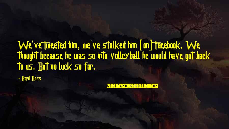 I'm Back On Facebook Quotes By April Ross: We've Tweeted him, we've stalked him [on] Facebook.