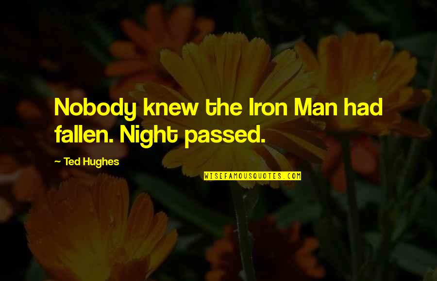 I'm Iron Man Quotes By Ted Hughes: Nobody knew the Iron Man had fallen. Night