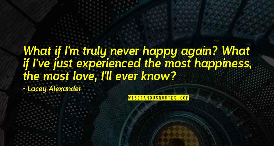 I'm Just Happy Quotes By Lacey Alexander: What if I'm truly never happy again? What