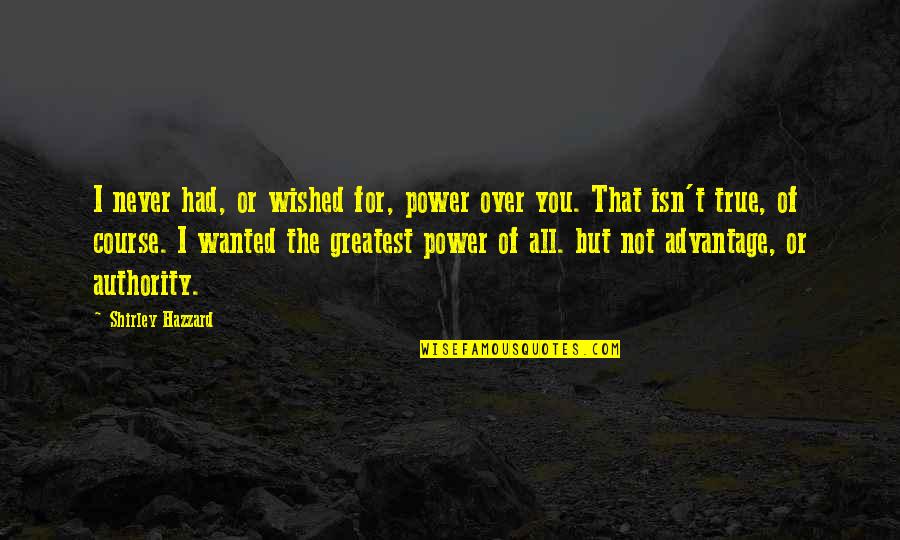 I'm Not Over You Quotes By Shirley Hazzard: I never had, or wished for, power over