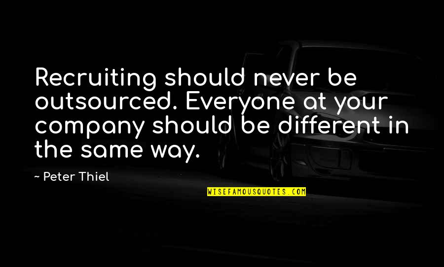 I'm Recruiting Quotes By Peter Thiel: Recruiting should never be outsourced. Everyone at your