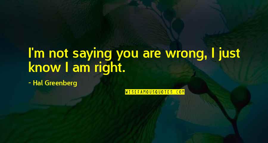 I'm Right You're Wrong Quotes By Hal Greenberg: I'm not saying you are wrong, I just