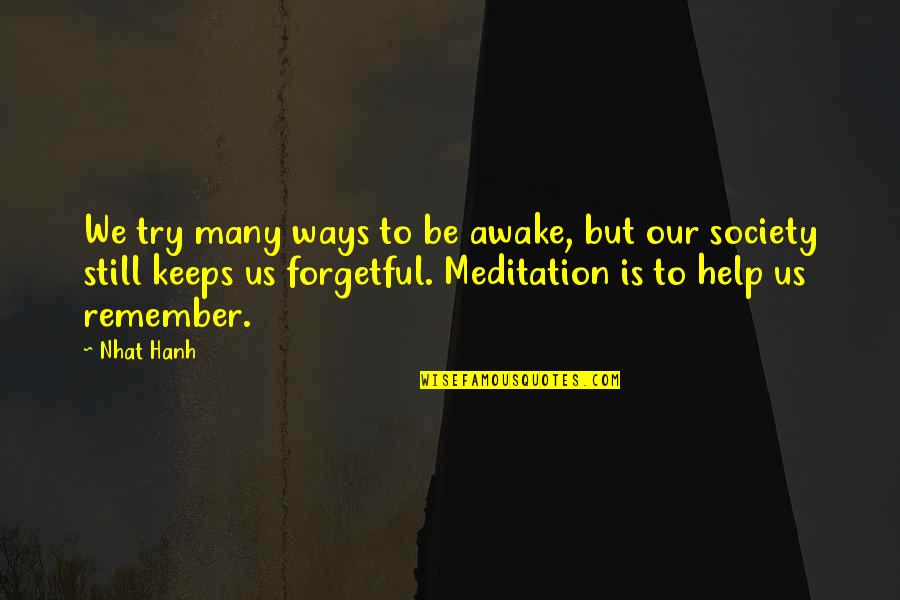 I'm Still Awake Quotes By Nhat Hanh: We try many ways to be awake, but