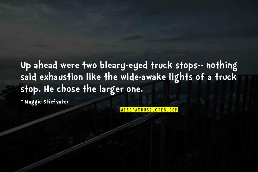 I'm Wide Awake Quotes By Maggie Stiefvater: Up ahead were two bleary-eyed truck stops-- nothing