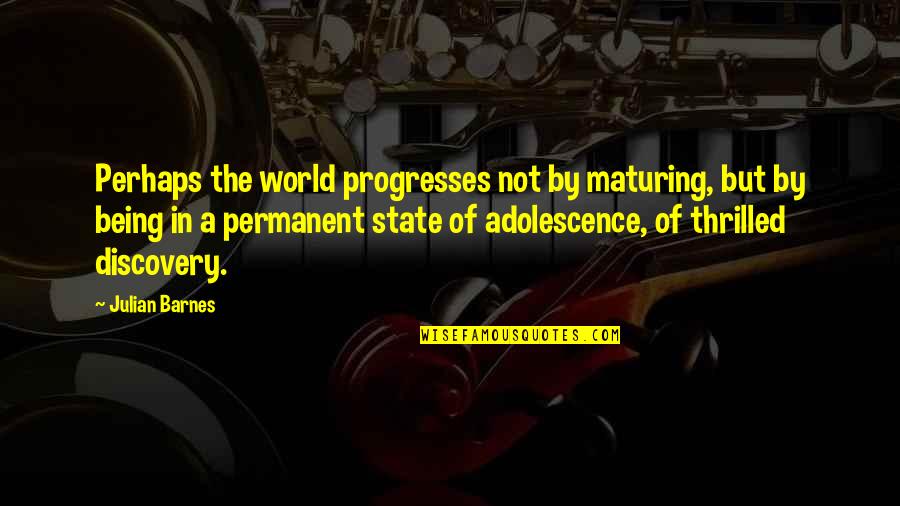 Images Of Fat Quotes By Julian Barnes: Perhaps the world progresses not by maturing, but