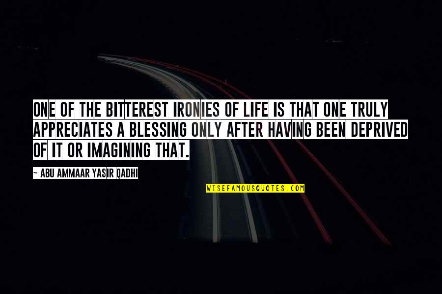 Imagining Life Without You Quotes By Abu Ammaar Yasir Qadhi: One of the bitterest ironies of life is Imagining Life Without You Quotes By Abu Ammaar Yasir Qadhi: One of the bitterest ironies of life is