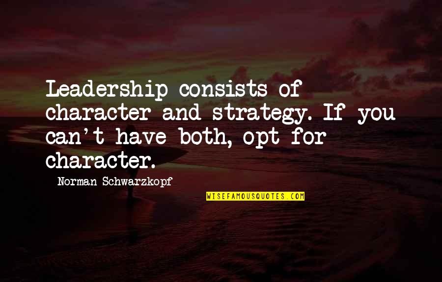 Iman In Islam Quotes By Norman Schwarzkopf: Leadership consists of character and strategy. If you