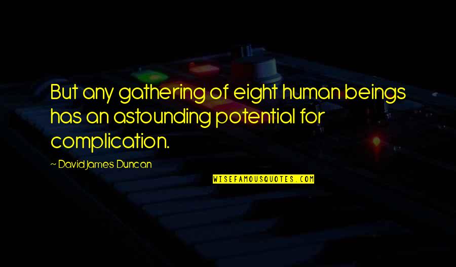 Imanlap Quotes By David James Duncan: But any gathering of eight human beings has Imanlap Quotes By David James Duncan: But any gathering of eight human beings has