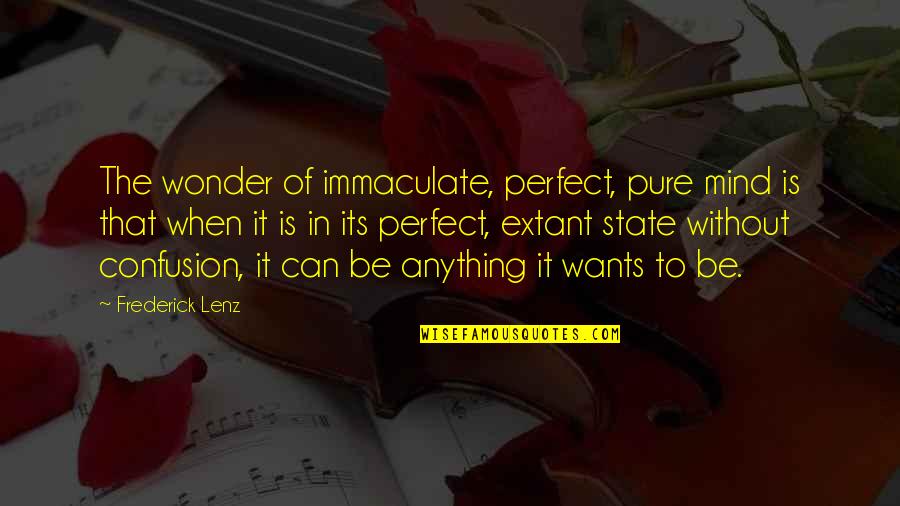 Immaculate Quotes By Frederick Lenz: The wonder of immaculate, perfect, pure mind is