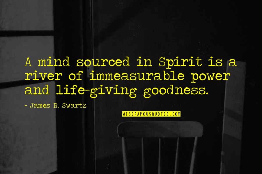 Immeasurable Quotes By James R. Swartz: A mind sourced in Spirit is a river