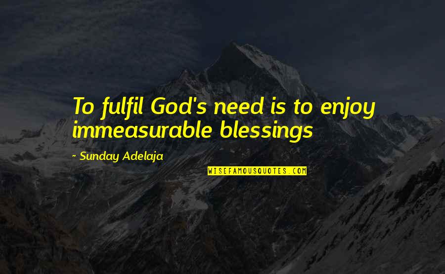 Immeasurable Quotes By Sunday Adelaja: To fulfil God's need is to enjoy immeasurable